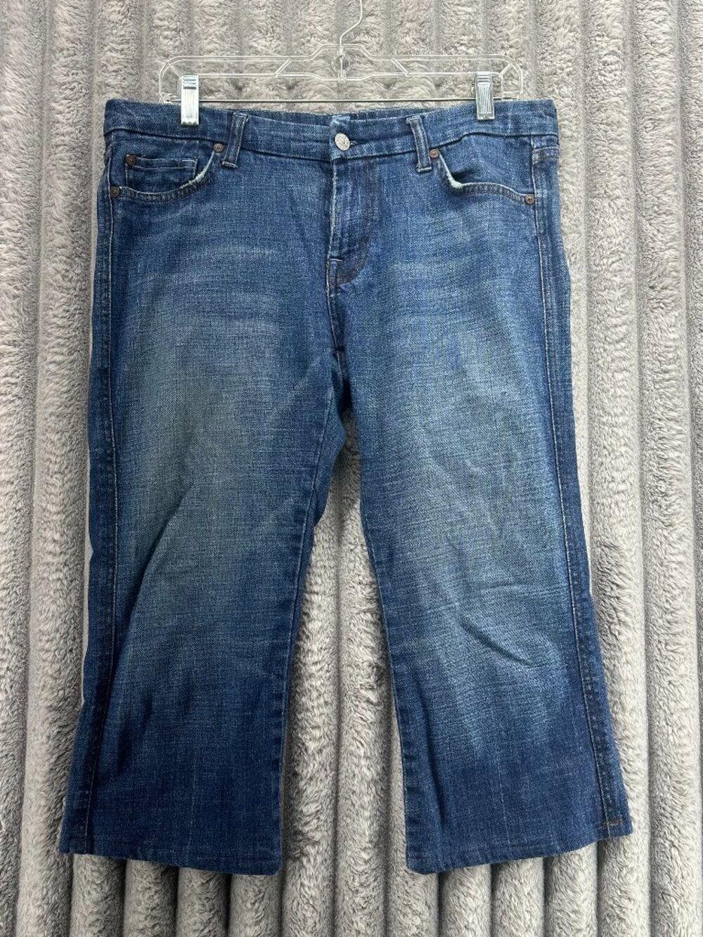 7 For All Mankind Jeans Women's 30 Blue Wide Leg Cropped Denim Pants USA Y2K VTG